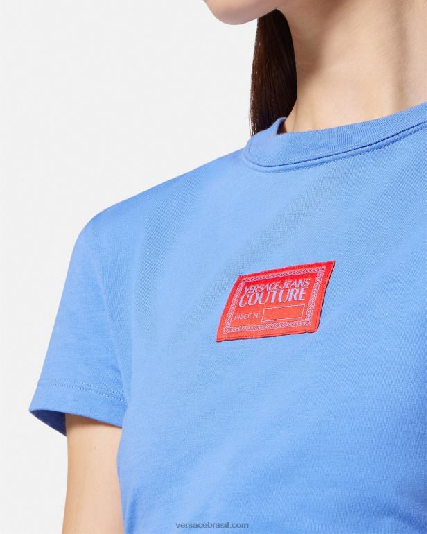 roupas P2TX2228 Versace camiseta cropped com número de peça azul claro mulheres