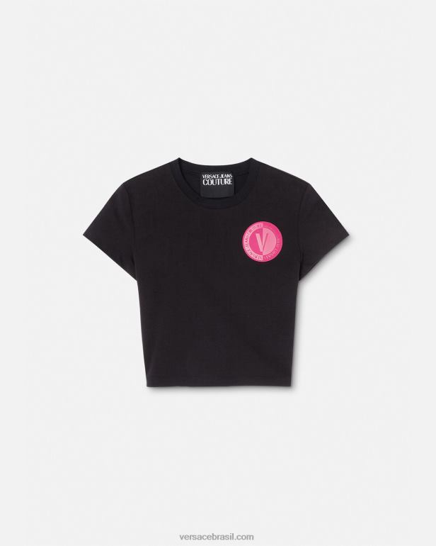 roupas P2TX2230 Versace camiseta cropped com emblema v preto mulheres
