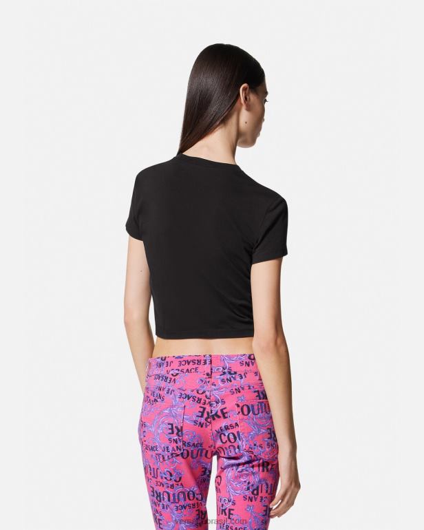 roupas P2TX2230 Versace camiseta cropped com emblema v preto mulheres