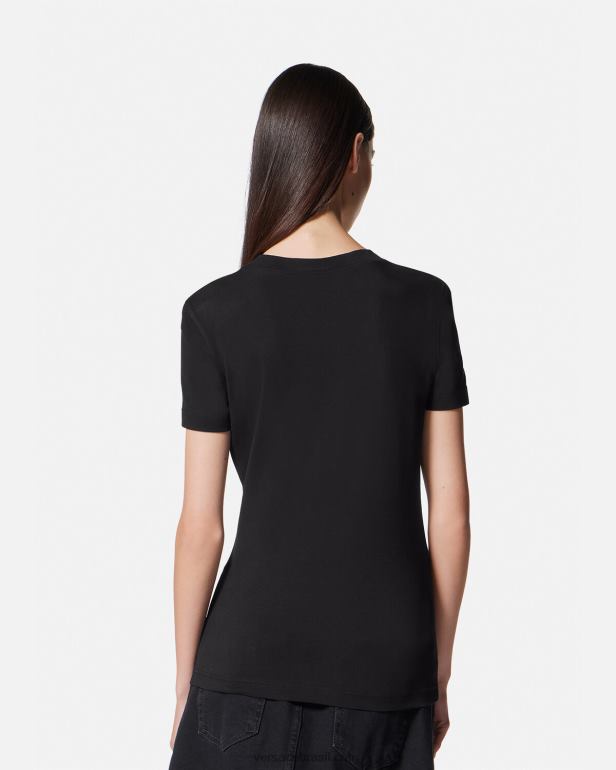 roupas P2TX2231 Versace camiseta de jardim com emblema v ouro Preto mulheres