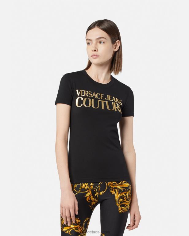 roupas P2TX2233 Versace camiseta com logotipo ouro Preto mulheres