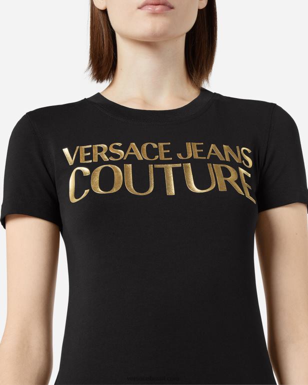 roupas P2TX2233 Versace camiseta com logotipo ouro Preto mulheres