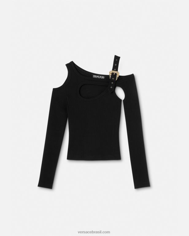 roupas P2TX2147 Versace top com recorte de fivela barroca preto mulheres