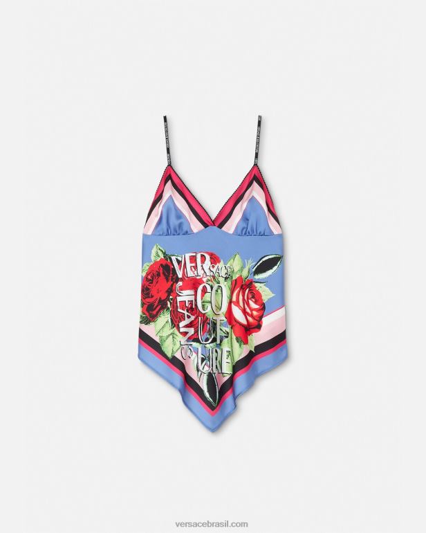 roupas P2TX2165 Versace top foulard rosas azul claro mulheres