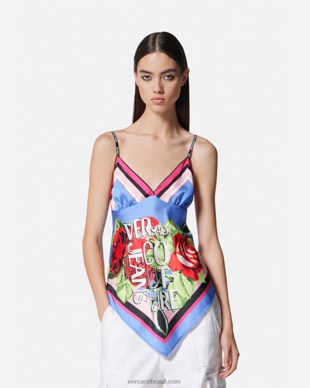 roupas P2TX2165 Versace top foulard rosas azul claro mulheres