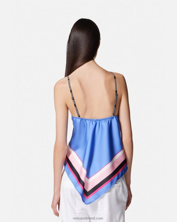 roupas P2TX2165 Versace top foulard rosas azul claro mulheres