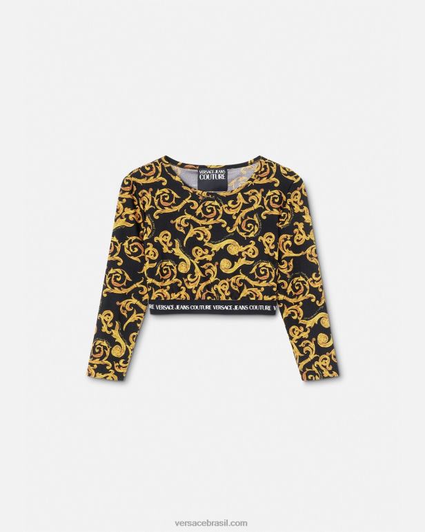 roupas P2TX2167 Versace esboçar top de alta costura ouro Preto mulheres