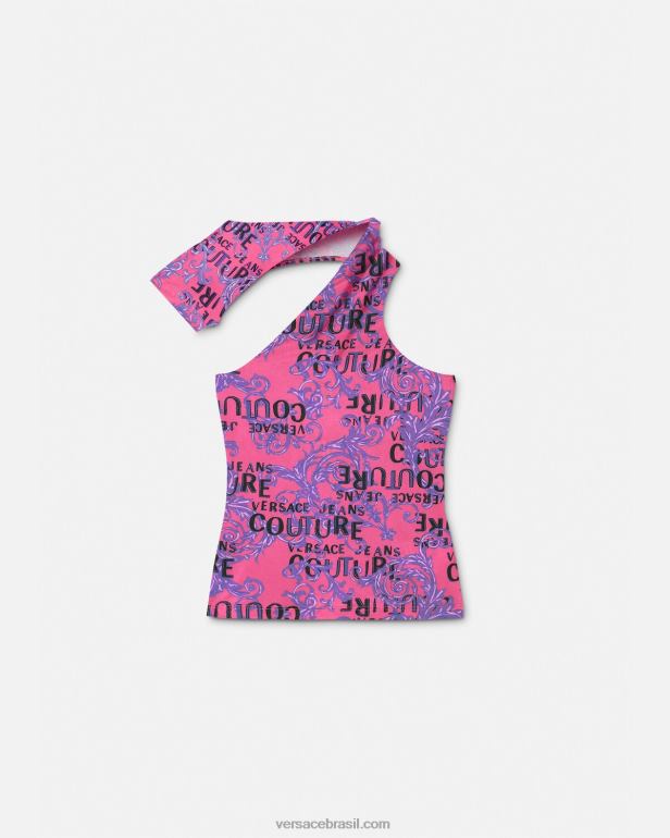 roupas P2TX2204 Versace top de um ombro só de alta costura com logo fúcsia mulheres