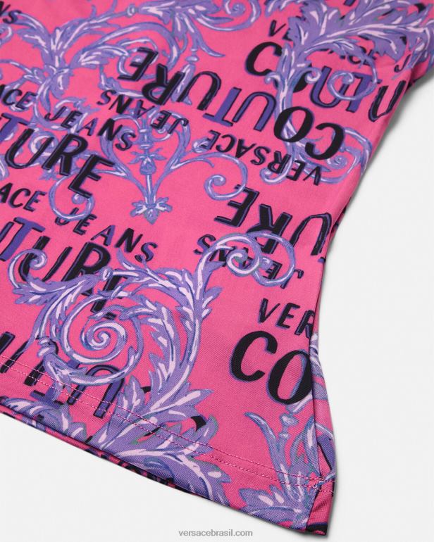 roupas P2TX2204 Versace top de um ombro só de alta costura com logo fúcsia mulheres