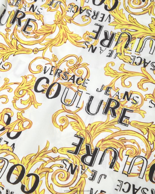 roupas P2TX2205 Versace top de um ombro só de alta costura com logo ouro e branco mulheres