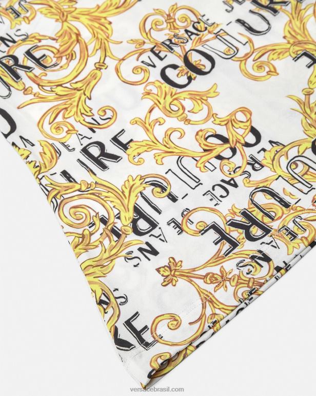 roupas P2TX2205 Versace top de um ombro só de alta costura com logo ouro e branco mulheres