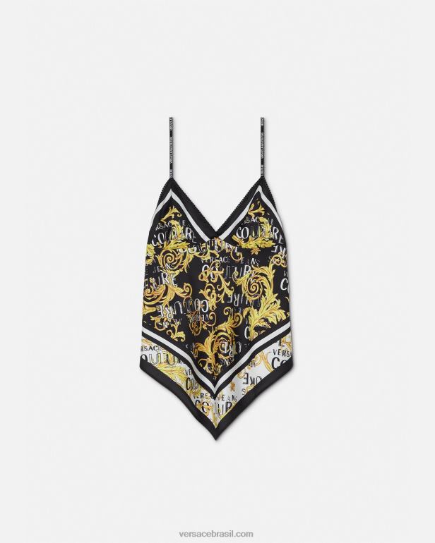roupas P2TX2206 Versace top foulard de alta costura com logo ouro Preto mulheres