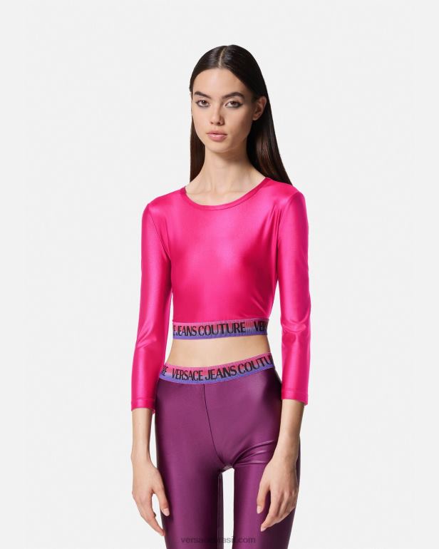 roupas P2TX2214 Versace top cropped com logo fúcsia mulheres