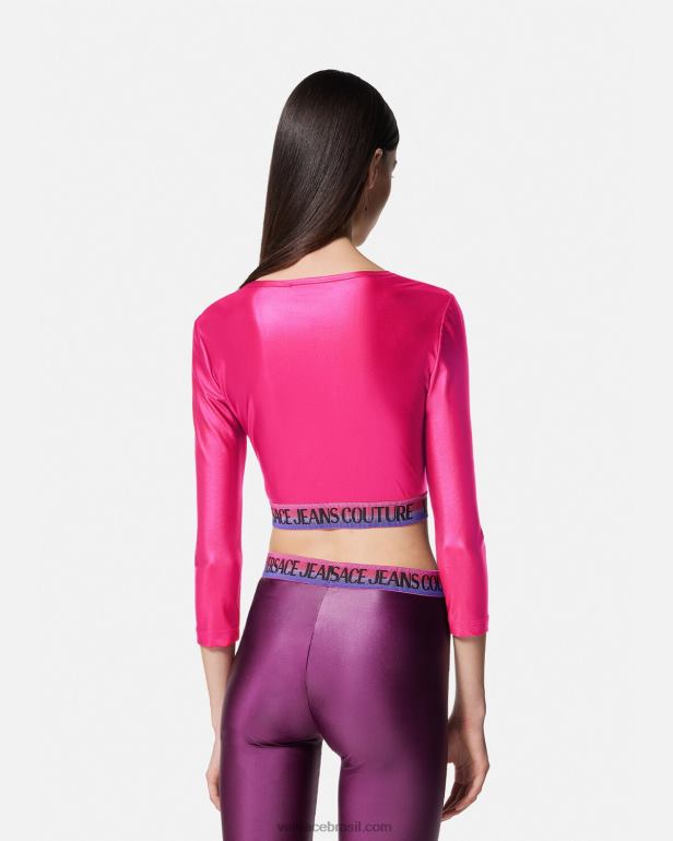 roupas P2TX2214 Versace top cropped com logo fúcsia mulheres
