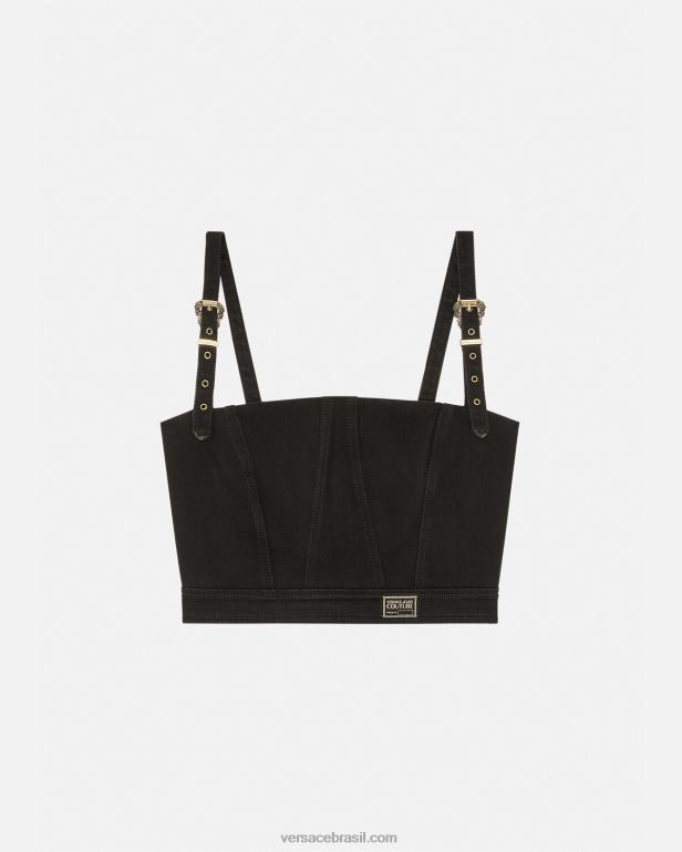 roupas P2TX2219 Versace Top bustier de alta costura barroca com 1 fivela preto mulheres