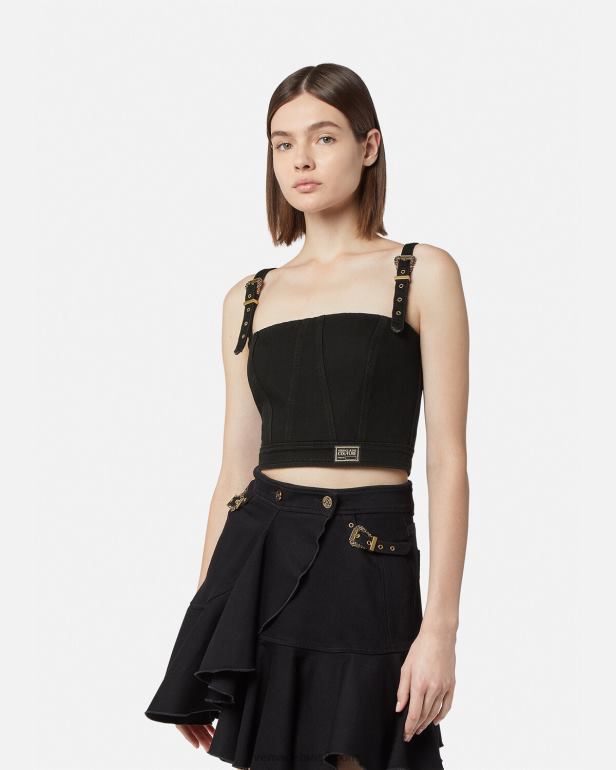 roupas P2TX2219 Versace Top bustier de alta costura barroca com 1 fivela preto mulheres