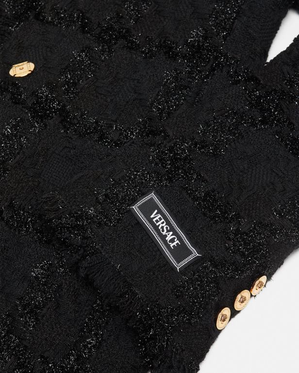 roupas P2TX102 Versace casaco longo de tweed com pontas preto mulheres