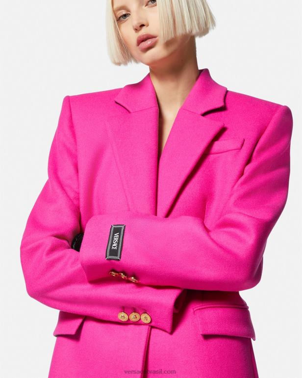 roupas P2TX104 Versace casaco longo de lã medusa fúcsia mulheres