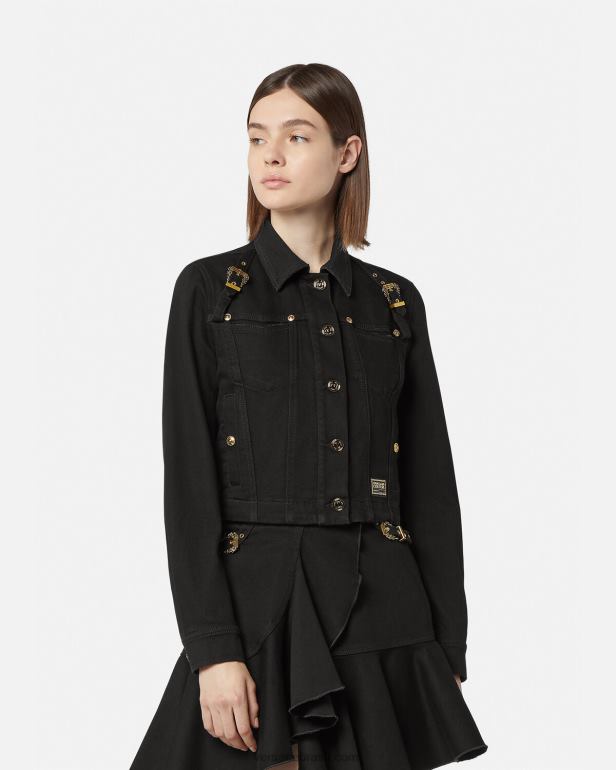 roupas P2TX2255 Versace alta costura barroca 1 jaqueta jeans preto mulheres