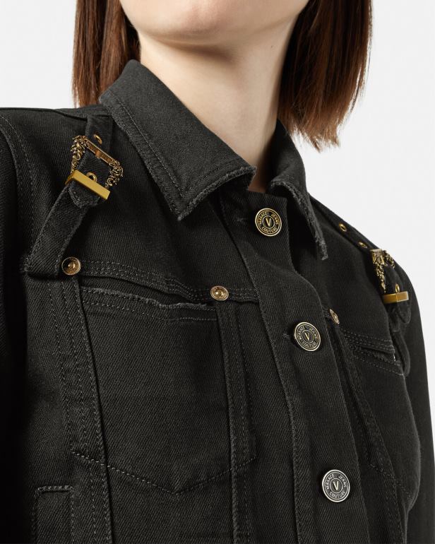 roupas P2TX2255 Versace alta costura barroca 1 jaqueta jeans preto mulheres