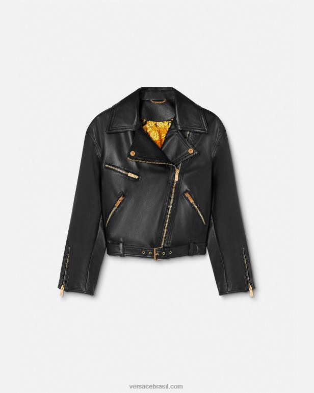roupas P2TX86 Versace jaqueta biker couro medusa preto mulheres
