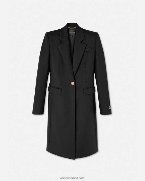 roupas P2TX91 Versace casaco longo de lã medusa preto mulheres