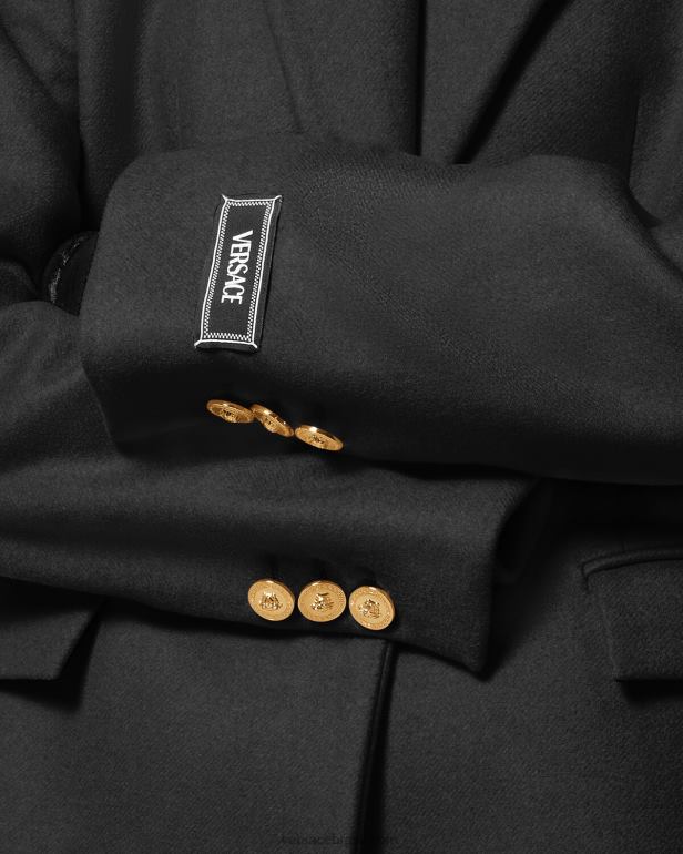 roupas P2TX91 Versace casaco longo de lã medusa preto mulheres