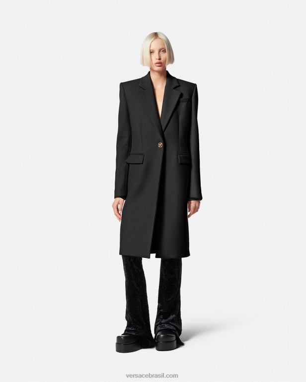 roupas P2TX91 Versace casaco longo de lã medusa preto mulheres