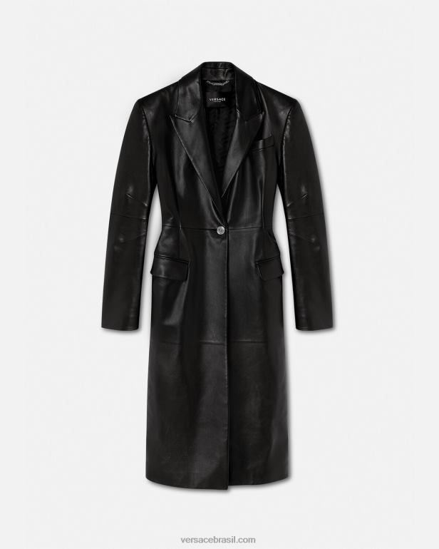 roupas P2TX92 Versace casaco longo de couro medusa preto mulheres