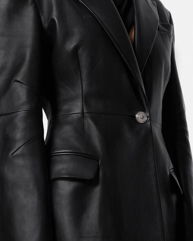 roupas P2TX92 Versace casaco longo de couro medusa preto mulheres