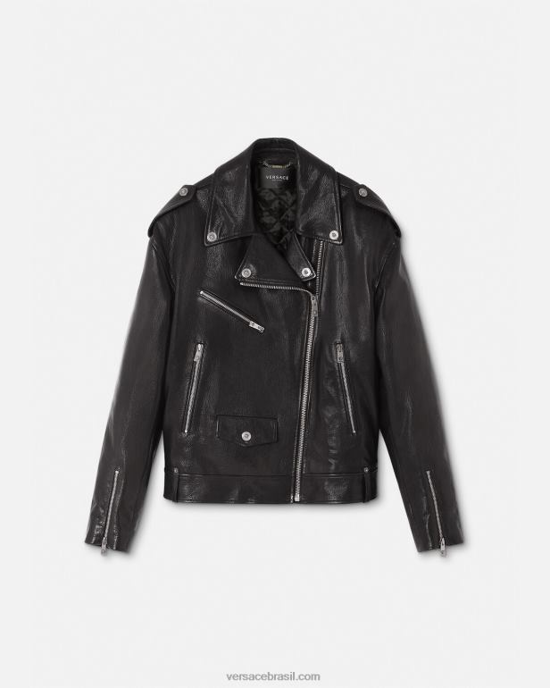 roupas P2TX96 Versace jaqueta de motociclista de couro preto mulheres