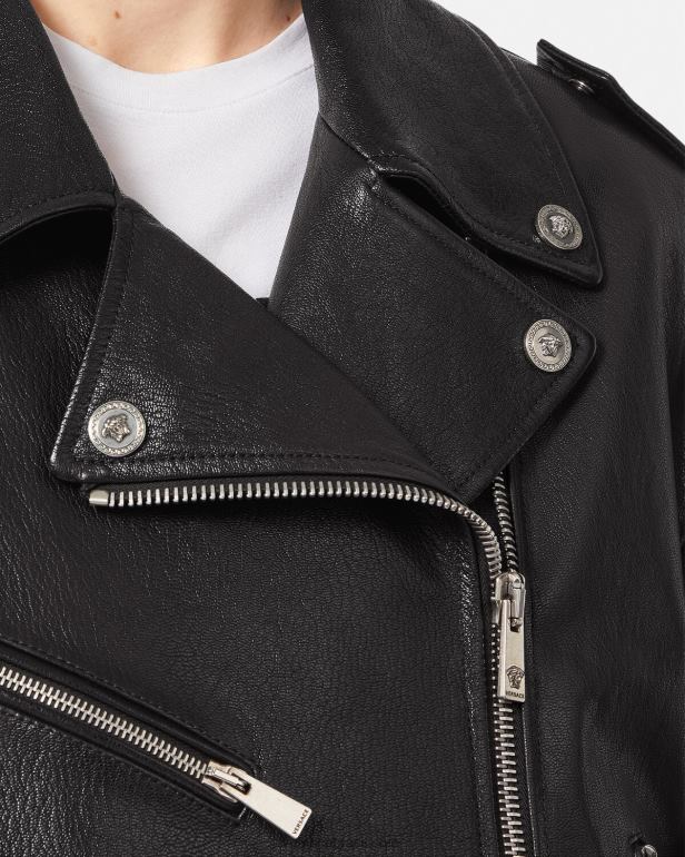 roupas P2TX96 Versace jaqueta de motociclista de couro preto mulheres