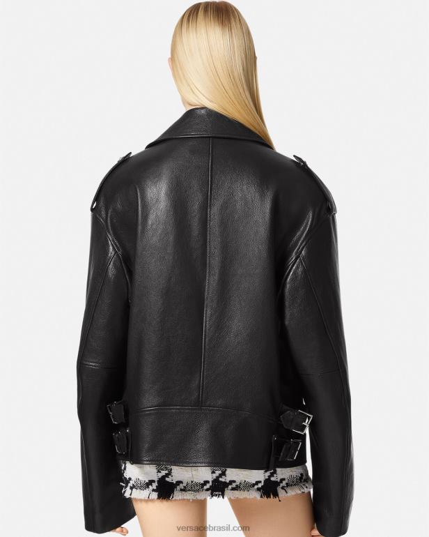 roupas P2TX96 Versace jaqueta de motociclista de couro preto mulheres