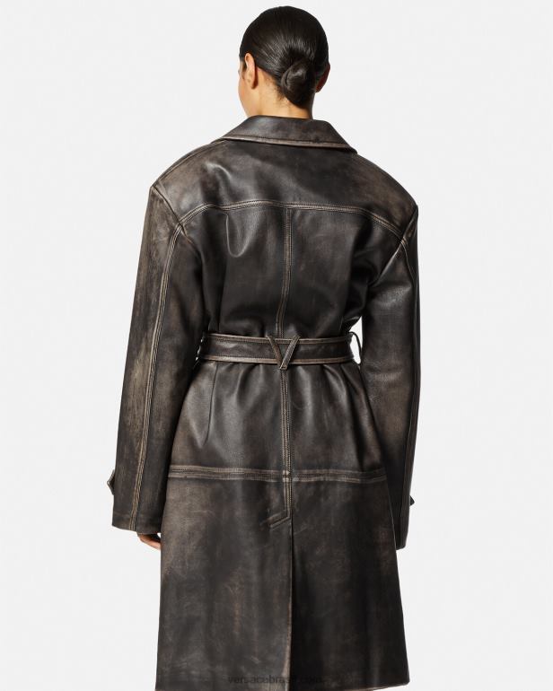 roupas P2TX97 Versace trench coat barroco em couro escovado cinza mulheres