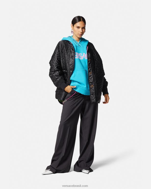 roupas P2TX99 Versace jaqueta reversível orquídea medusa preto e estampado mulheres