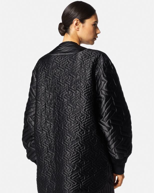 roupas P2TX99 Versace jaqueta reversível orquídea medusa preto e estampado mulheres