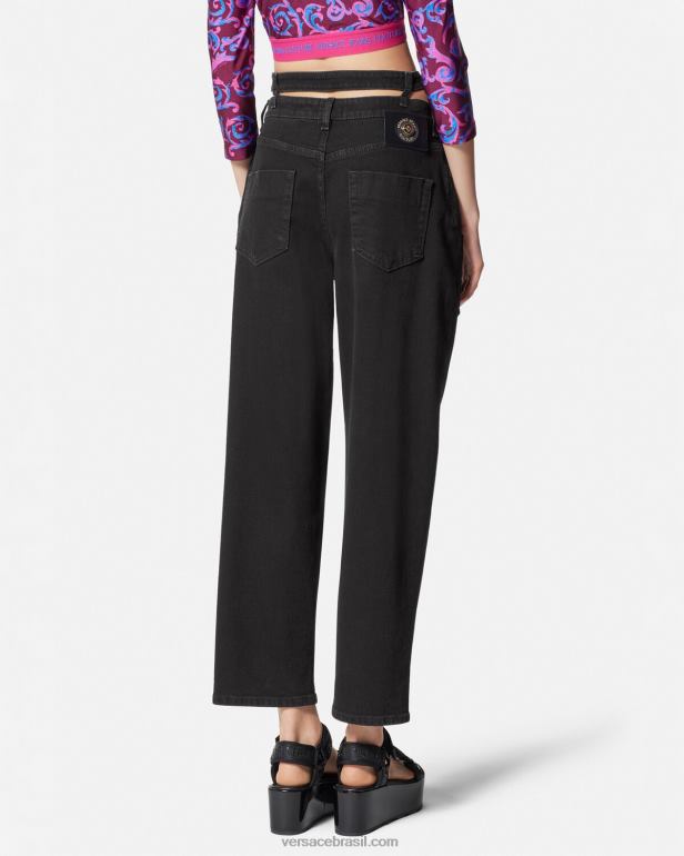 roupas P2TX2148 Versace calça jeans com fivela barroca preto mulheres