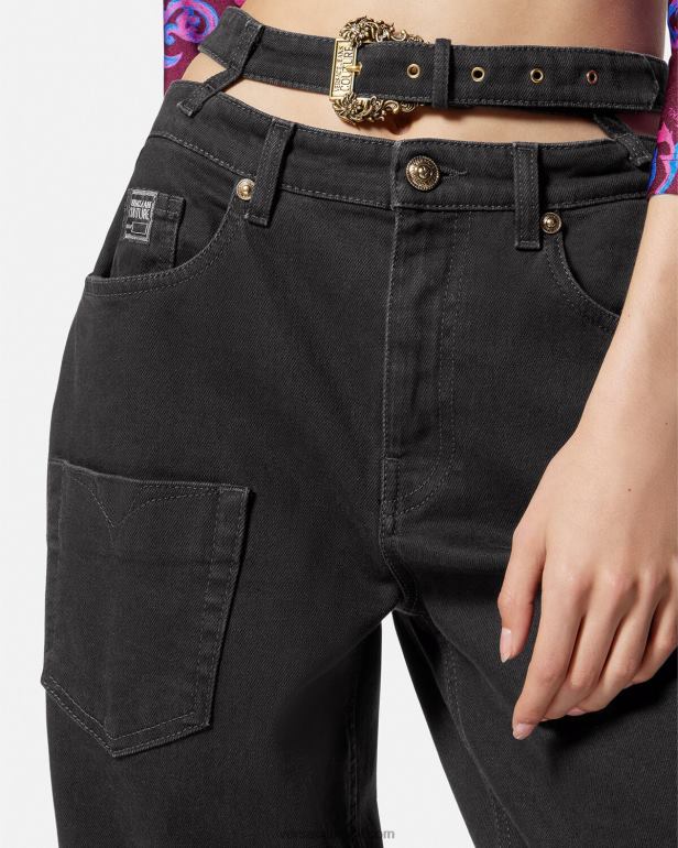 roupas P2TX2148 Versace calça jeans com fivela barroca preto mulheres