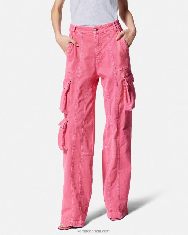 roupas P2TX2243 Versace calça jeans cargo reta fúcsia mulheres