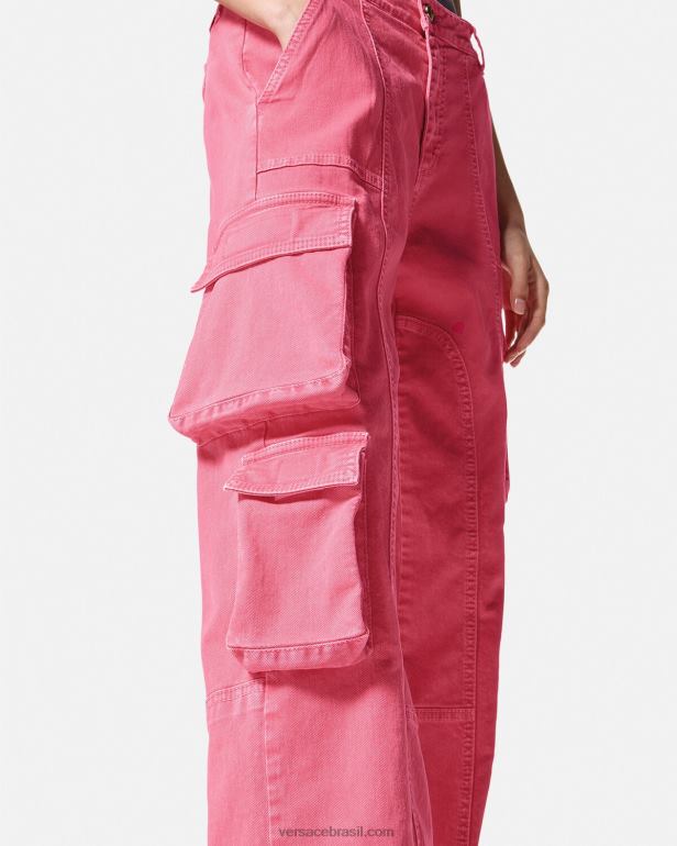 roupas P2TX2243 Versace calça jeans cargo reta fúcsia mulheres