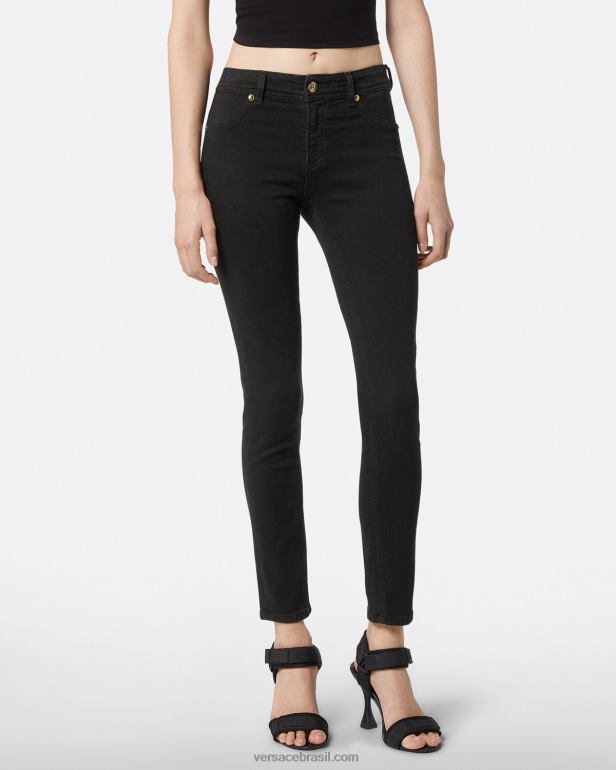 roupas P2TX2246 Versace calça jeans skinny com logo preto mulheres