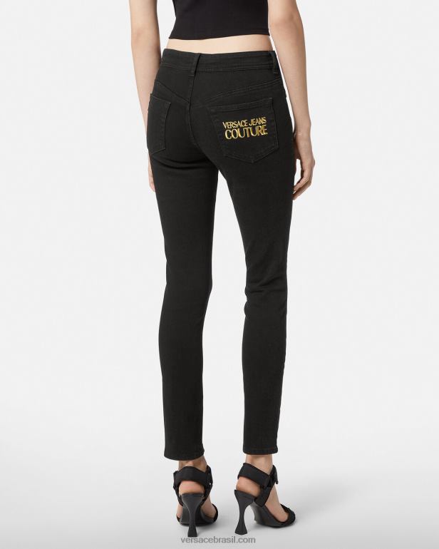 roupas P2TX2246 Versace calça jeans skinny com logo preto mulheres