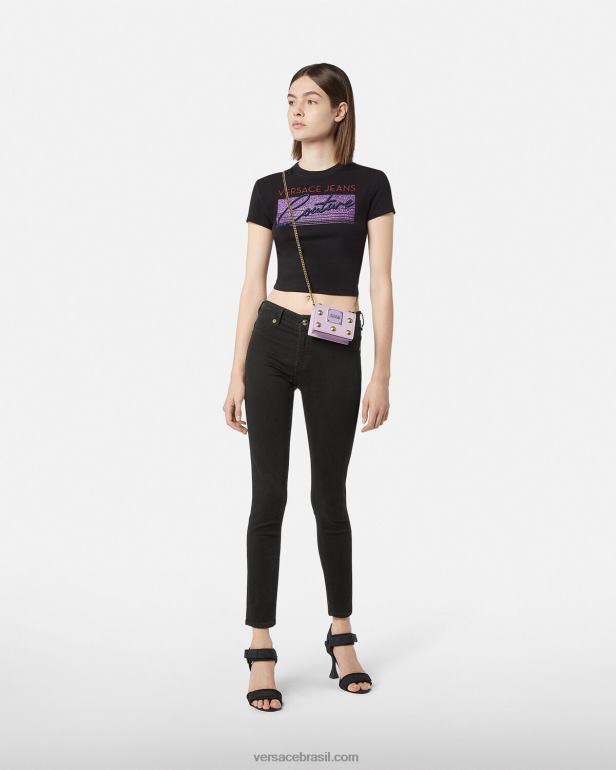 roupas P2TX2246 Versace calça jeans skinny com logo preto mulheres