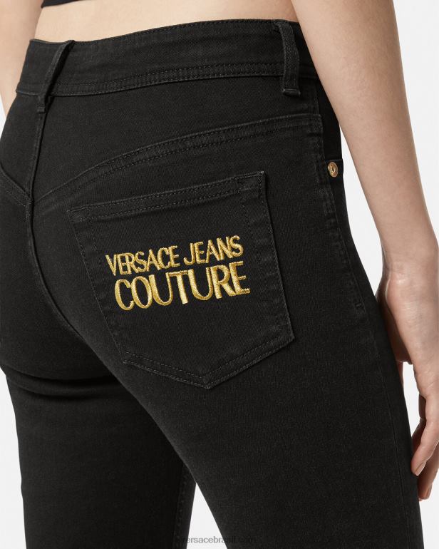 roupas P2TX2246 Versace calça jeans skinny com logo preto mulheres