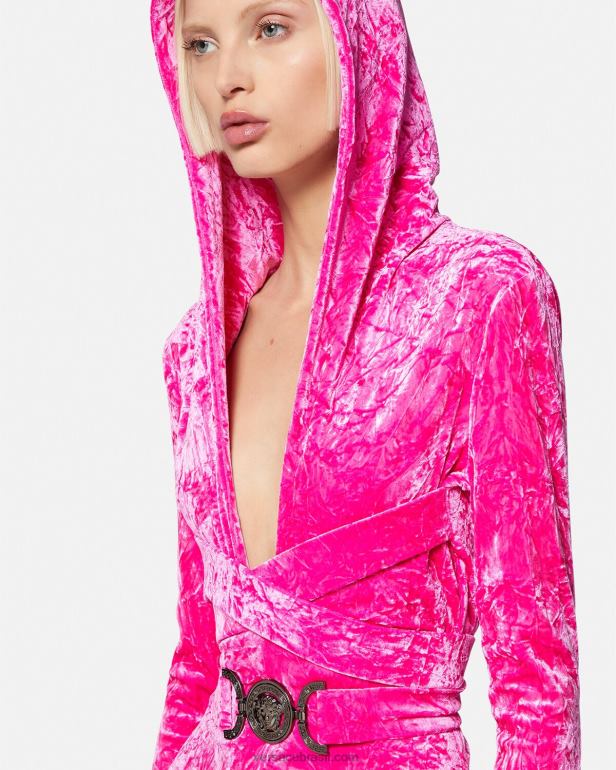 roupas P2TX56 Versace Macacão com capuz de veludo medusa \'95 fúcsia mulheres