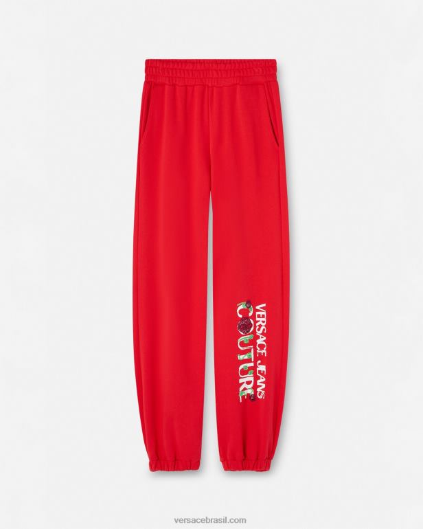 roupas P2TX2177 Versace calça de moletom com logo de rosas laranja mulheres