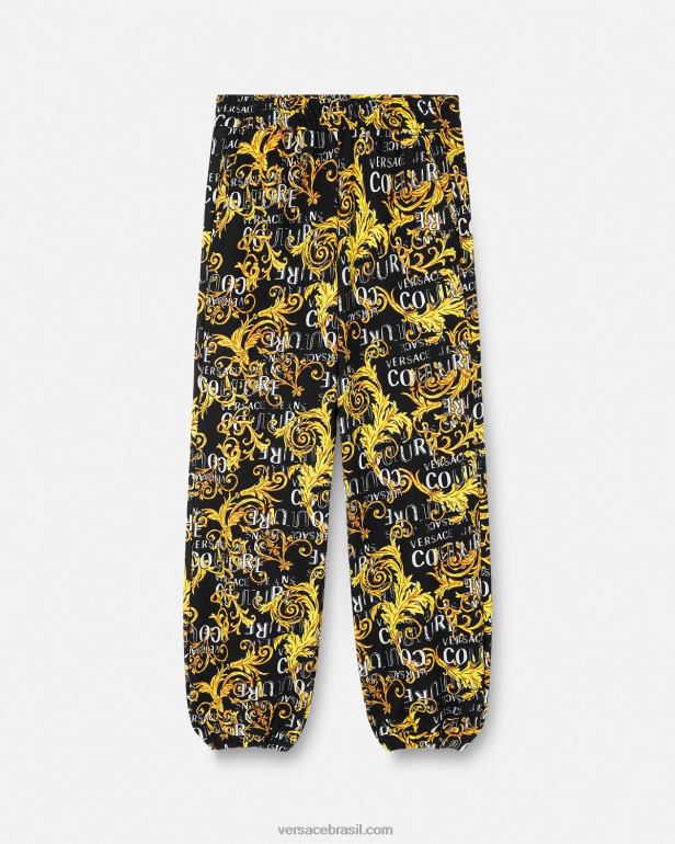 roupas P2TX2238 Versace calça de moletom de alta costura com logo ouro Preto mulheres