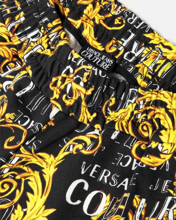 roupas P2TX2238 Versace calça de moletom de alta costura com logo ouro Preto mulheres