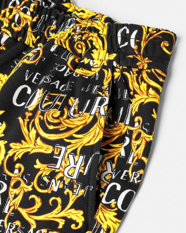 roupas P2TX2238 Versace calça de moletom de alta costura com logo ouro Preto mulheres