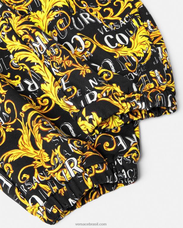 roupas P2TX2238 Versace calça de moletom de alta costura com logo ouro Preto mulheres